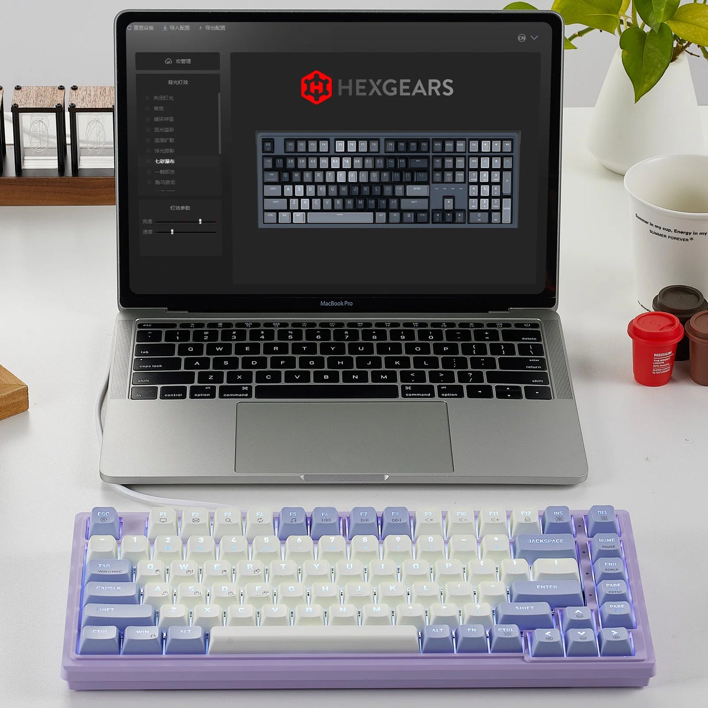HEXGEARS M2 Mechanical Keyboard 87 Key Hot Swap PBT Gasket Structure White Backlit Macro Defined Gaming Mechanical Keyboard