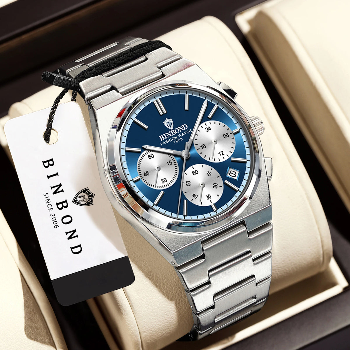 BINBOND – Präzise, robuste Quarz-Herrenuhr mit automatischem Datumsanzeige-Chronographen, Leuchtzeiger, wasserdicht, luxuriöse Freizeit-Herrenuhr Reloj