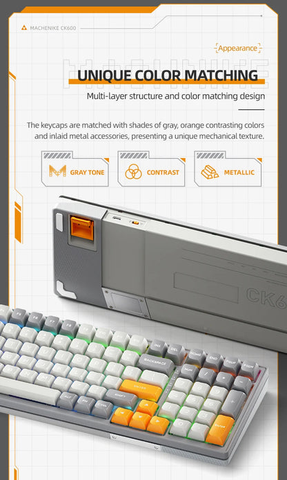 MACHENIKE CK600 Tri-Mode Mechanical Keyboard Full Size Wireless Gaming Keyboard Hot Swappable ANSI Layout For PC Gamer Office