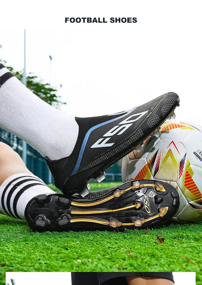 Botas de fútbol para hombre, tacos para césped, alta calidad para partido al aire libre, calzado antideslizante para niños, modelo de caña alta ligero muy vendido