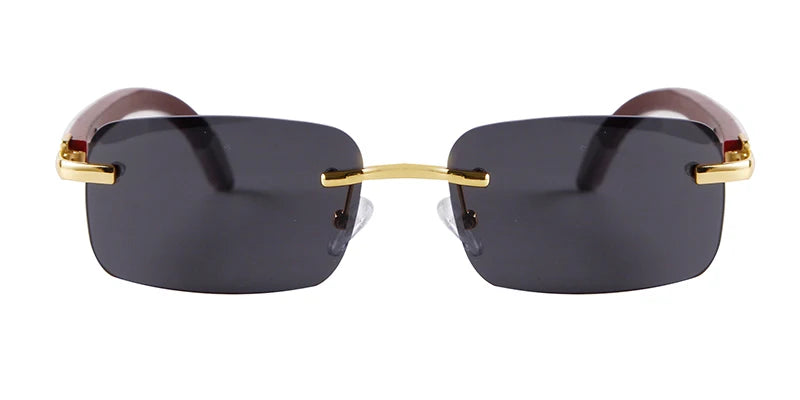 Classic Stylish Rectangle Rimless Sunglasses Women Men Brand Design Luxury Vintage Sun Glasses Frameless Wood Leg Frame Eyewear