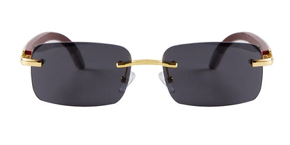 Classic Stylish Rectangle Rimless Sunglasses Women Men Brand Design Luxury Vintage Sun Glasses Frameless Wood Leg Frame Eyewear