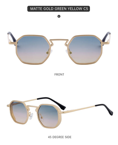 Small Frame Hexason Steampunk Sunglasses Men 2025 Luxury Brand Vintage Punk Eyewear Classic Polygon Metal Sun Glasses Male UV400