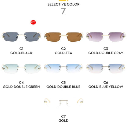 Popular Brand Brown Square Women Sunglasses Fashion Luxury Rimless Rectangle Sun Glasses Female Shades UV400 Vintage Eyewear