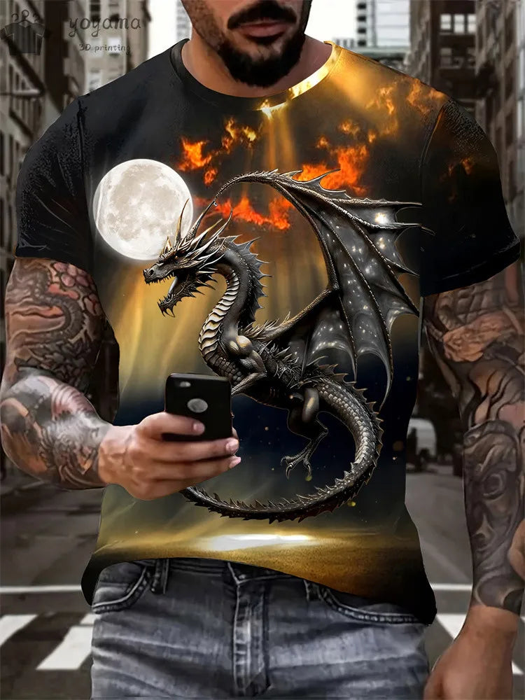 Animal Dragon 3D Print Sport Rychleschnoucí Prodyšné Pánské Tričko Outdoor Street Harajuku Běh Fitness Krátký rukáv Oblečení Top Léto
