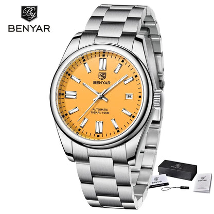 BENYAR New BY-5185M Luxury Automatic Watch 10Bar Waterproof Stainless Steel Men's Mechanical Watch Men's Sports Watch