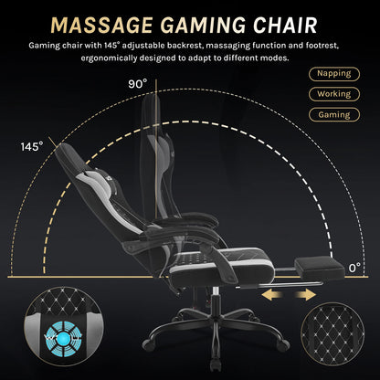 WOLTU Massage Gaming Chair Ergonomic Swivel Computer Chair with Pillow & Footrest Adjustable Headrest Lumbar Support Gamer Chair