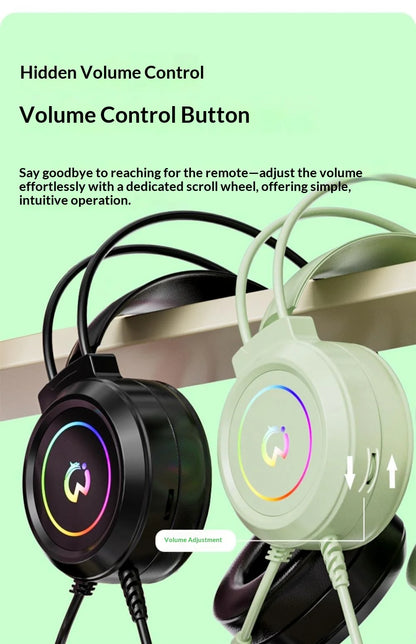 Casque de jeu filaire Paw Hunter T9 avec microphone et éclairage RGB, son surround virtuel 7.1, casque supra-auriculaire pour PC, ordinateur portable et jeux.
