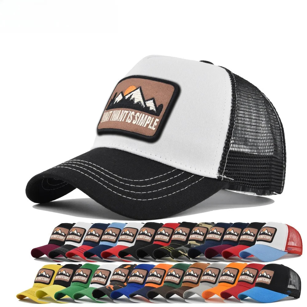 Letter Mesh Breathable Hat Women Men Embroidery Blocking Baseball Cap Sunshade Outdoor Sports Cycling Travel Sun Hat Dad Hat