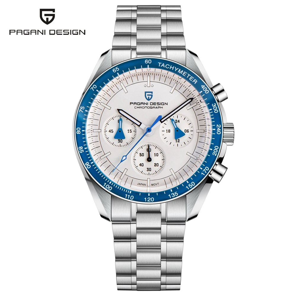 montre PAGANI DESIGN Moon – Chronographe à quartz de luxe pour homme, style sportif, verre saphir avec traitement antireflet, affichage luminescent