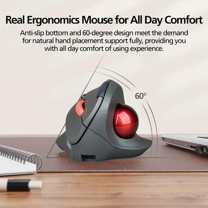 JOMAA Wireless Trackball Mouse Vertical Rechargeable Rollerball Mouse Ergonomic Silent Click Gaming Mouse for Windows Computer