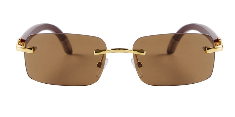 Classic Stylish Rectangle Rimless Sunglasses Women Men Brand Design Luxury Vintage Sun Glasses Frameless Wood Leg Frame Eyewear