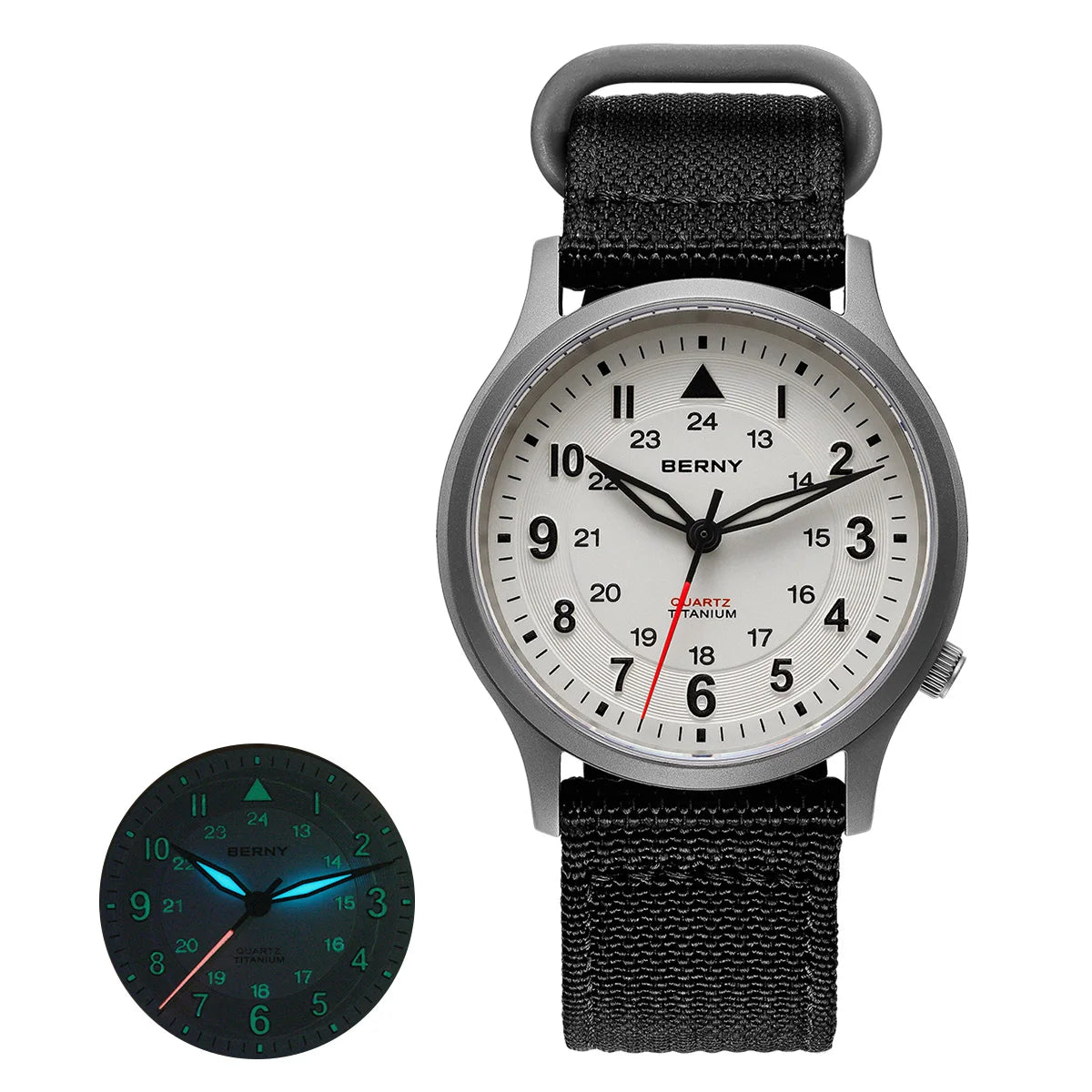 BERNY Titanium Watches for Men Classic Men's Field Watch Easy Read Outdoor Quartz Wristwatch Super Luminous Sapphire 5ATM