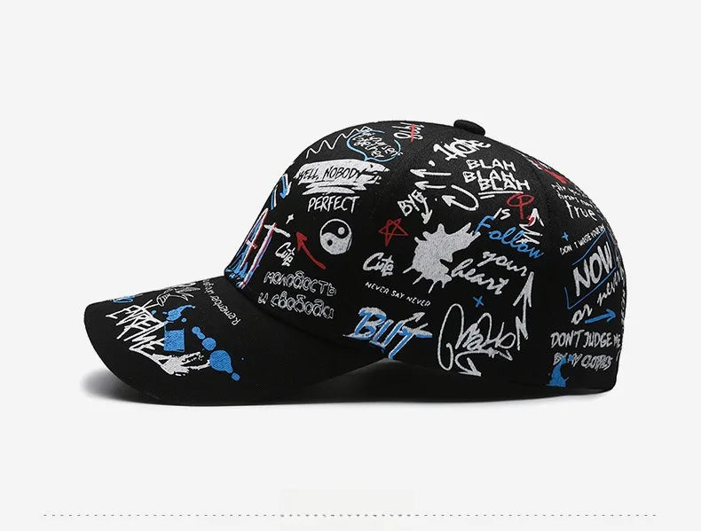 Șapcă de baseball unisex din bumbac cu imprimeu graffiti, pentru femei și bărbați, snapback trendy stil hip-hop, pentru exterior