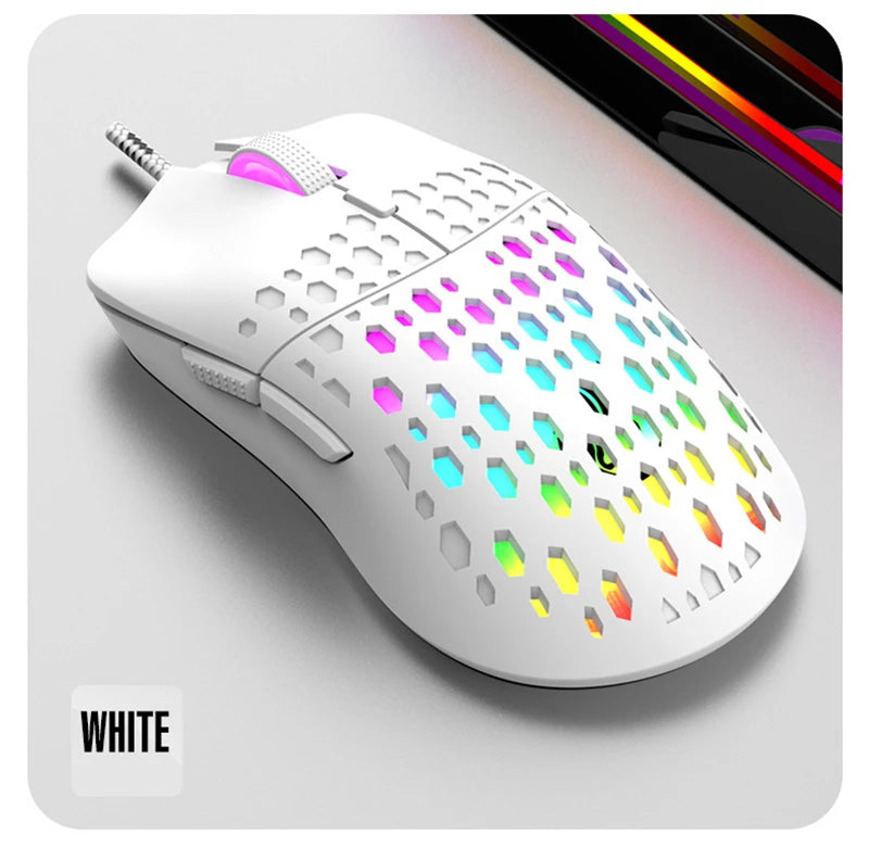 OnePlus G701 Wired 6 Keys Mouse Honeycomb Perforated Colorful Lighting Gaming And Office For Microsoft Windows Apple IOS System
