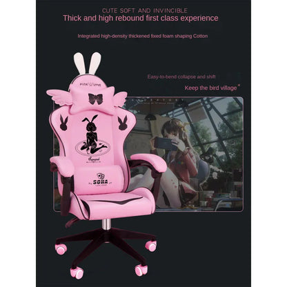 Pink Gaming Chair for Girls with Footrest, Ergonomic Swivel Gaming Chair, Adjustable Office Computer Chair, Cute Cartoon Gamer Chair