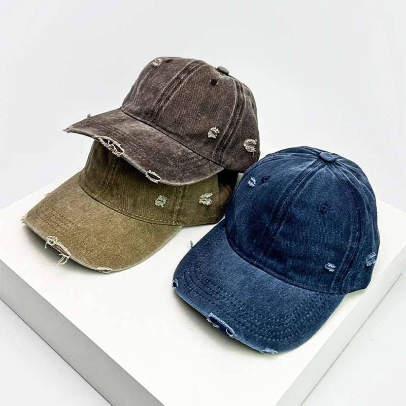 New Unisex Broken Style Solid Baseball Hats Breathable American Vintage Sunshade Simple Peaked Cap Versatile Fashion Casual ins