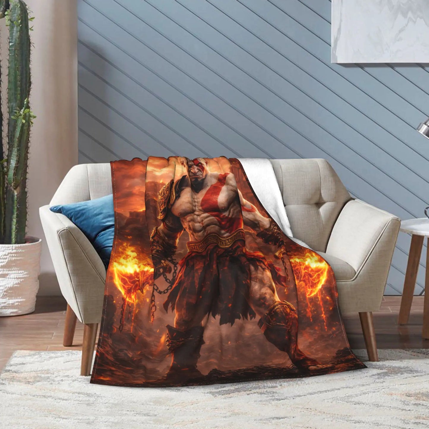 God of War Games Kratos Cartoon Blanket Warm Soft Pattern Plush Throw Blanket For Couch Chair Sofa Bed Bedspread Bed Cover