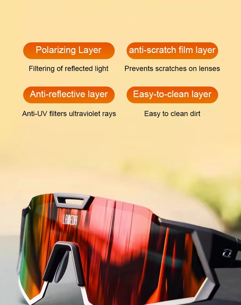 LAMEDA gepolariseerde fietsbril voor op de weg, UV400, mountainbike-zonnebril, fietsbril, sportbril, outdoor-zonnebril, heren, dames