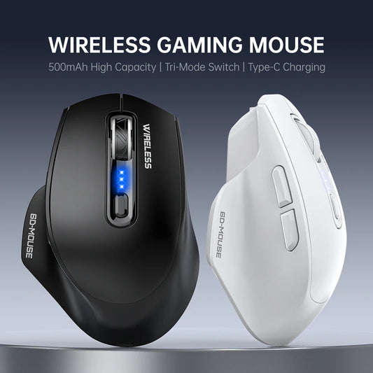 Wireless Tri-Mode Gaming Mouse 2.4G Dual Receiver Bluetooth With Battery Level Display Portable Universal Office Mouse