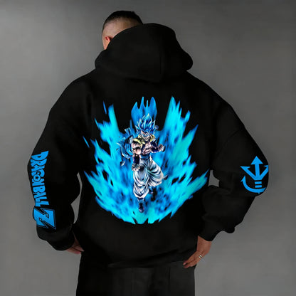 Sudadera con capucha y cremallera versátil de Dragon Ball Anime Y2K para hombre, otoño/invierno, nuevo diseño con estampado de Gogeta, estilo americano informal, holgada, para padres e hijos