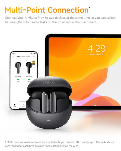 QCY HT10 AilyBuds Pro+ ANC Wireless Earbuds – Hi-Res LDAC Bluetooth 5.3 Earbuds, 6 Mic AI HD Call, Adaptive Noise Cancelling TWS Earphones with Multipoint Connection