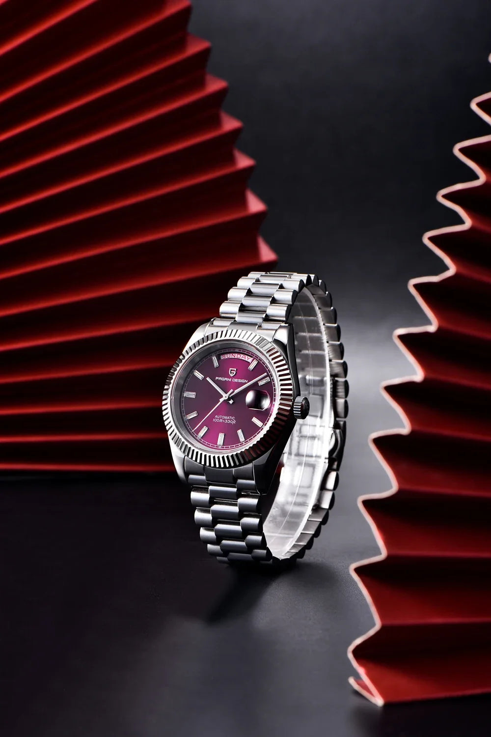 Montre PAGANI DESIGN DD40 pour homme – Modèle en or rose, montre-bracelet mécanique de luxe, mouvement automatique, verre saphir avec traitement antireflet, étanche