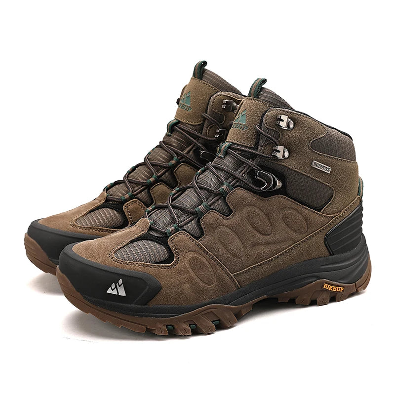 HIKEUP Scarponi da trekking da uomo alti, scarpe invernali da outdoor, con lacci, antiscivolo, sportive, casual, da trekking, in pelle scamosciata, calde