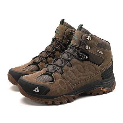 HIKEUP Scarponi da trekking da uomo alti, scarpe invernali da outdoor, con lacci, antiscivolo, sportive, casual, da trekking, in pelle scamosciata, calde
