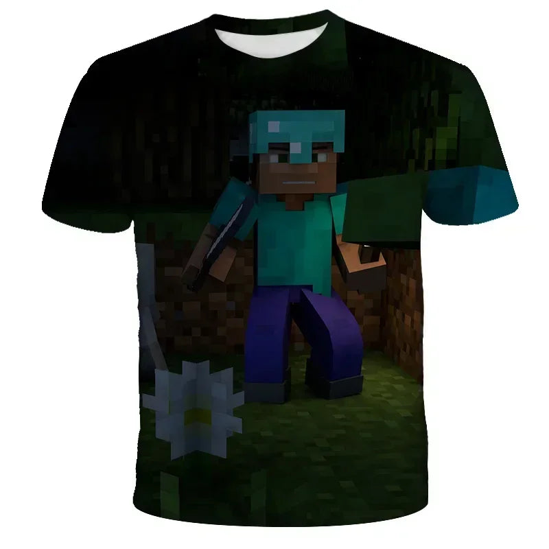 3D Printed Casual Summer Cute Boys Girls Building Blocks Cartoon T-shirt Boys T Shirt Minecraft Popular Tops Inside Outside Mc