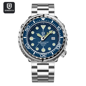 QINGXIYA Mens Watches Fashion Waterproof Luminous Date Rotating Dial High Quality Stainless Steel Luxury Brand Men Quartz Watch