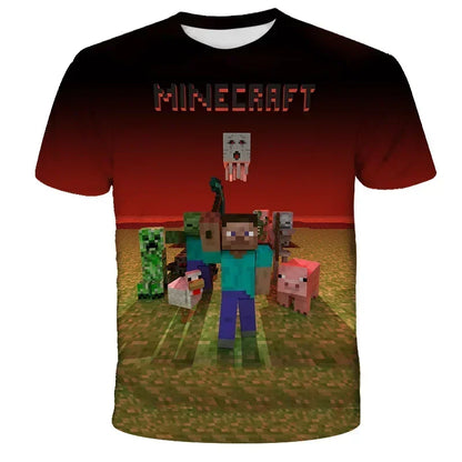 3D Printed Casual Summer Cute Boys Girls Building Blocks Cartoon T-shirt Boys T Shirt Minecraft Popular Tops Inside Outside Mc