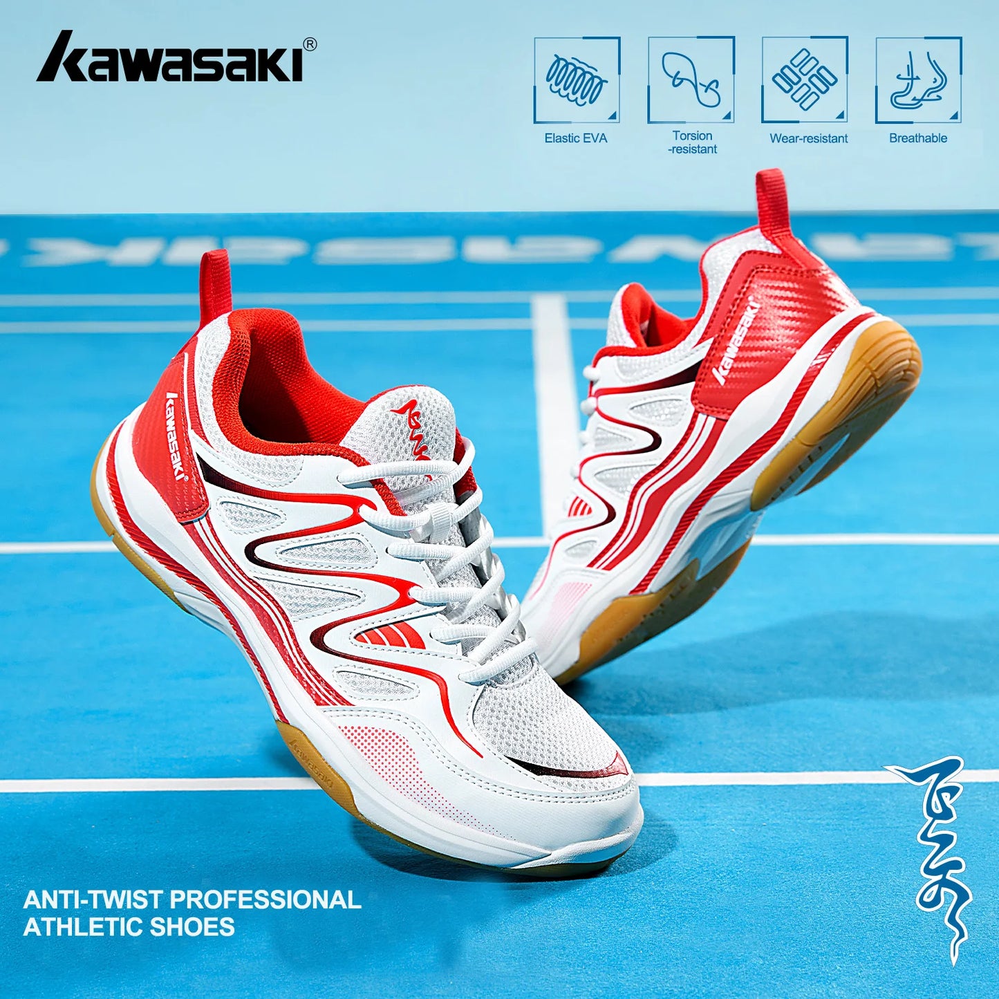 Retro Design Badminton Shoes Kawasaki Original 2025 Anti-Torsion Carbon Sheet Professional Sports Table Tennis Shoes C32016