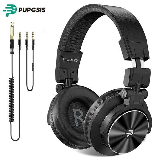 PUPGSIS Studio Monitor Headphones, Over Ear Headphones Wired, Professional 40kHz Hi-Res DJ Stereo Headphones - 1/4 to 3.5mm Jack