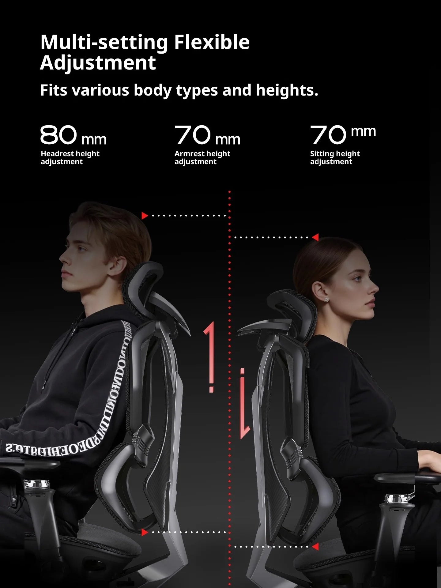 Ergonomic Gaming Chair with Wheels, Portable Office Chair, Adjustable Desk Chair with Armrests, Swivel Computer Chair for Work & Gaming