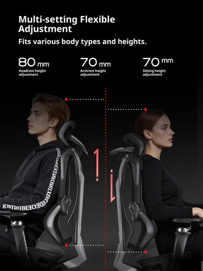 Ergonomic Gaming Chair with Wheels, Portable Office Chair, Adjustable Desk Chair with Armrests, Swivel Computer Chair for Work & Gaming