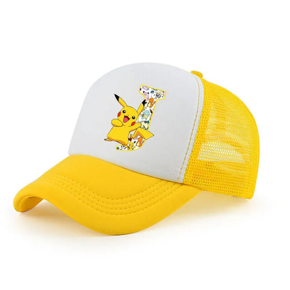 Pokemon Print Letter A-Z Pikachu Baseball Cap Girls Hip Hop Yellow Hat Summer Sunhat Outdoor Sport Shade Caps Gifts