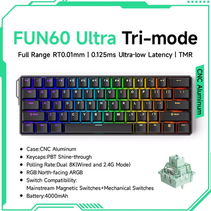 Tastiera meccanica Akko MonsGeek FUN60 con switch magnetici, 60%, tastiera gaming Rapid Trigger 0.01mm, 8K, ARGB, HE/TMR, custom