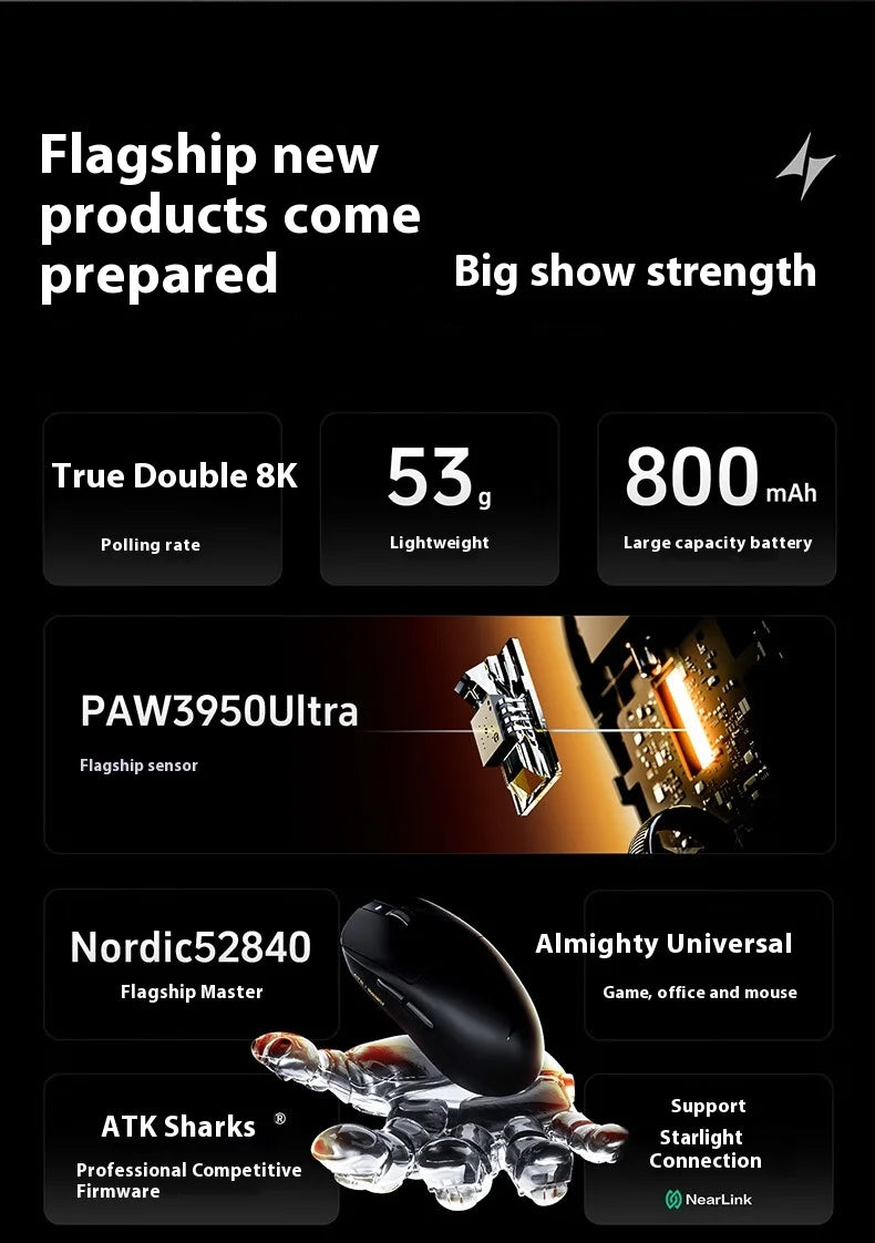 Mouse da gaming wireless ATK A9 Ultra Tri Mode 8K, 53g, ultraleggero, A9/A9 SE/A9 Plus/A9 Pro, mouse da gaming e-sport per PC, regalo personalizzato