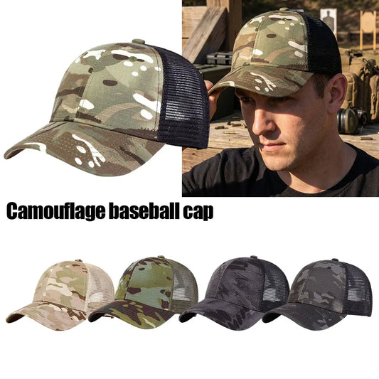 Men's Camouflage Baseball Net Cap Summer Sun Hat Military Camouflage Baseball Cap Breathable Tactical Cap For Outdoor Activities