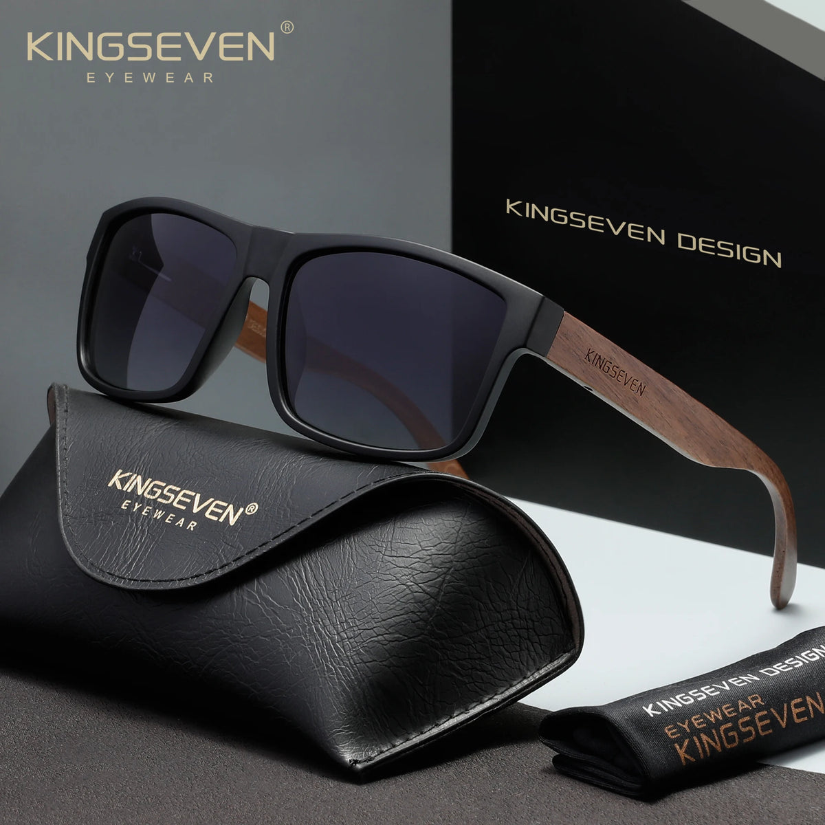 KINGSEVEN Lunettes de soleil tendance en bois pour homme et femme, lunettes rondes tendance, verres polarisés UV400, monture large pour homme, lunettes rétro