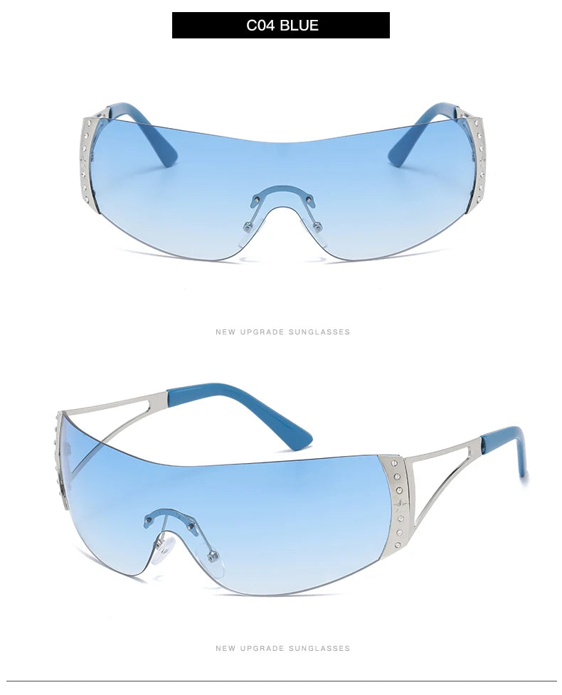 Fashion 2000's Vintage One Piece Sunglasses Women Y2K Wrap Around Retro Sun Glasses Men Punk Eyewear Shades UV400 Oculos
