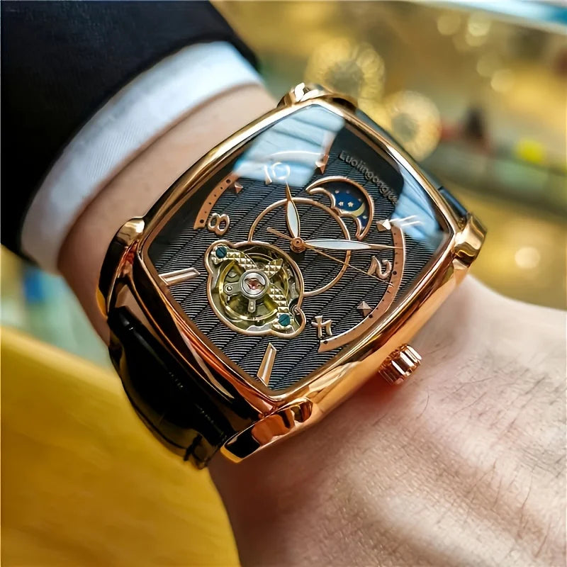 [Luxusní mechanické hodinky s tourbillonem] Lehké luxusní mechanické hodinky s tourbillonem pro muže – špičkový plně automatický model v módním „skeletovém“ stylu, ideální k profesionálnímu oblečení o