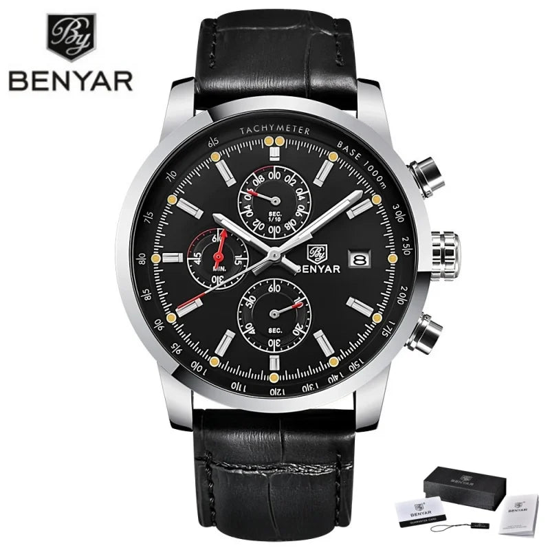 Montre pour homme BENYAR 5102 – Chronographe sportif de luxe à quartz, accessoire de mode d'une grande marque