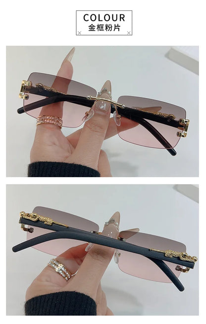 1 Pc Fashionable Women Men Sunglasses Frameless Rectangular Personalized Sunglasses for Daily Life Vintage Sun Glasses For male