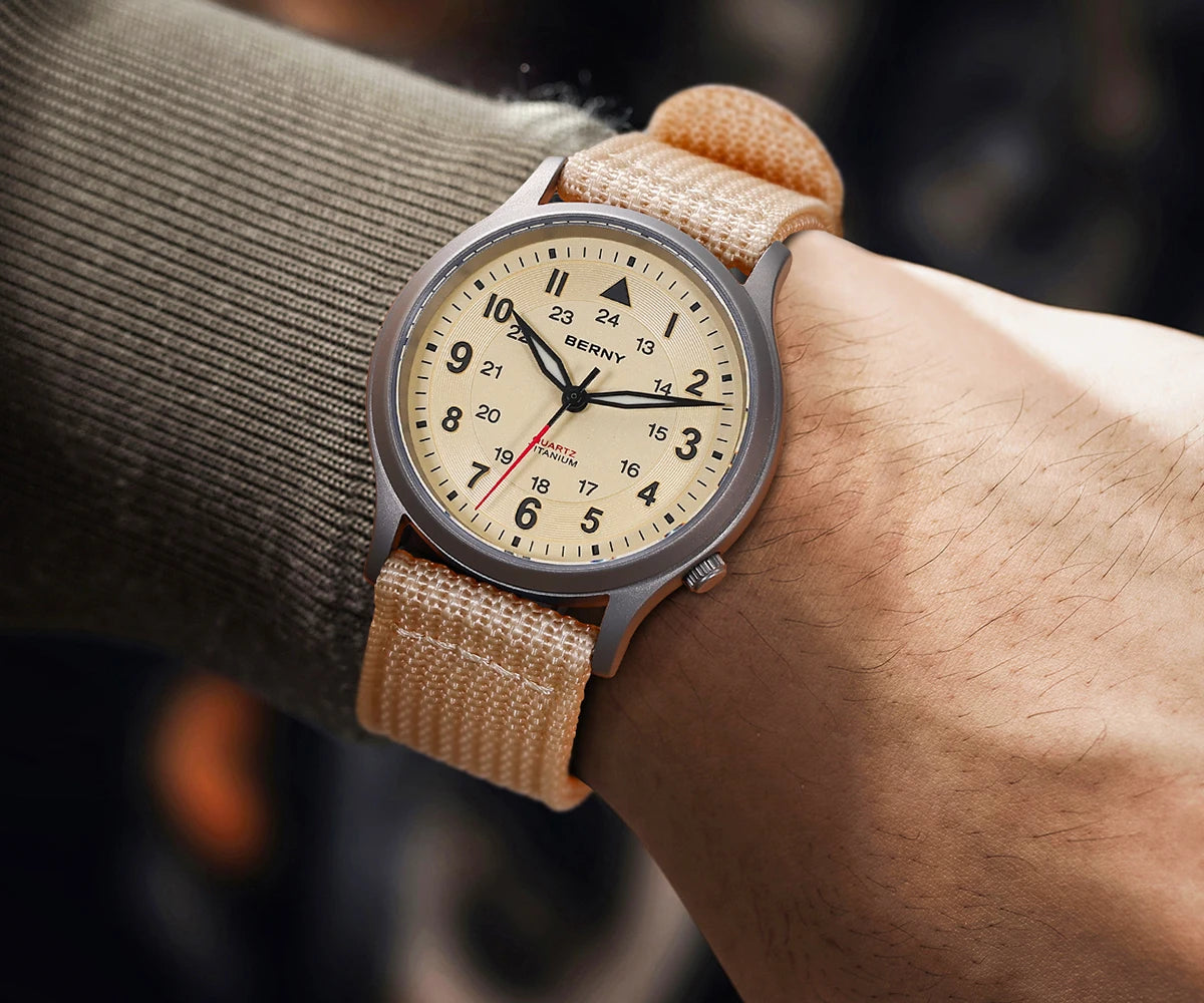 BERNY Titanium Watches for Men Classic Men's Field Watch Easy Read Outdoor Quartz Wristwatch Super Luminous Sapphire 5ATM