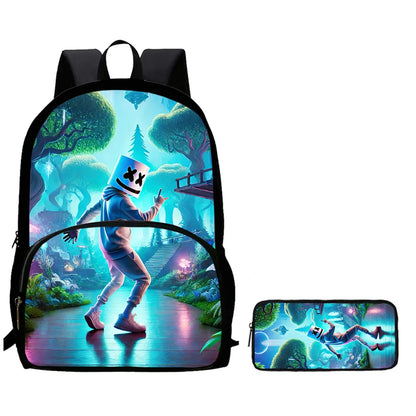 2Pcs Kids School Bag Set FORTNITE Cartoon, Lightweight & Durable Backpack and Pencil Bag with Front Pocket, Boys & Girls 5-10