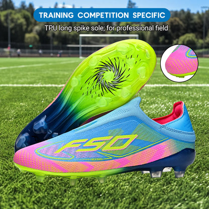 Classic AG/FG football shoes，TPU Wear-resisting Long Studs，PU Mixed Fabric Upper，Non-slip Comfortable for Kids Outdoor Football
