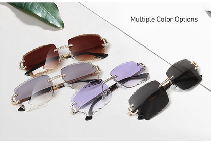 Fashion Rimless Square Sunglasses Vintage Diamond Brand Design Cut Lens Sun Glasses Men Women Metal Frame Luxury Eyewear