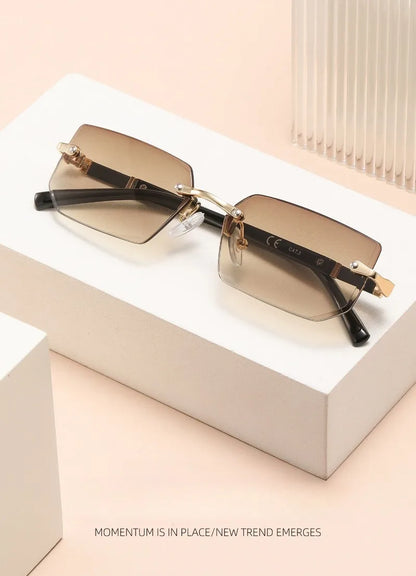 Vintage Rectangle Sunglasses Men New Rimless Fashion Beach Shades Women Trendy Luxury Brand Design Casual Anti-UV Sun Glasses